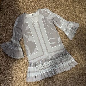 Halston Heritage Women’s 3/4 Sleeve Dress Grey Size Small Ruffle